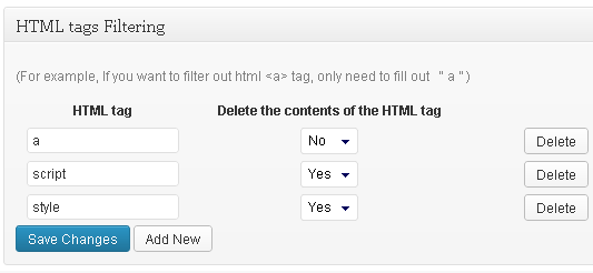 Html Tags Filtering